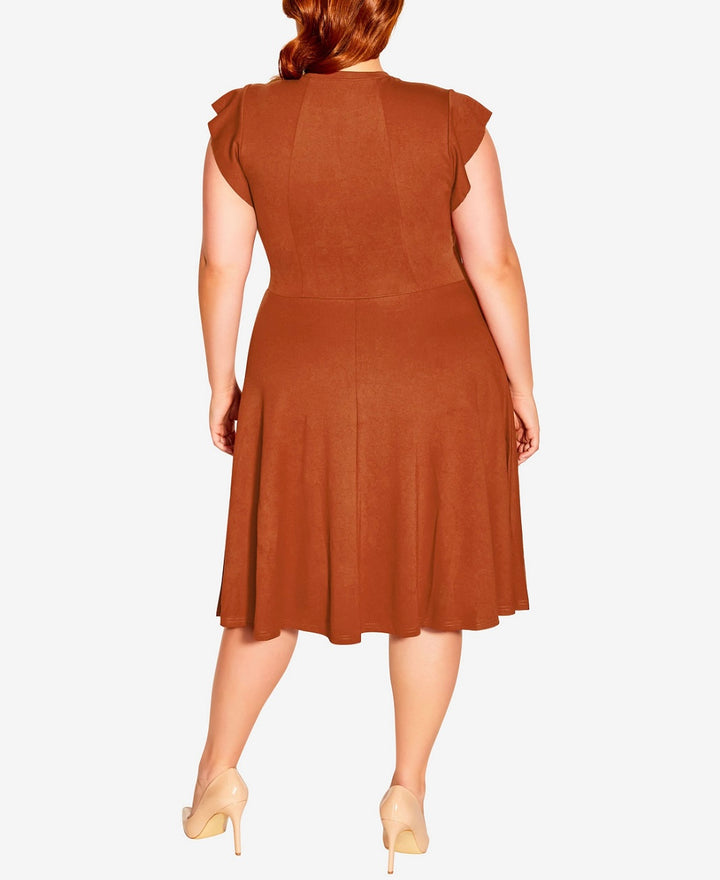City Chic Women's High Neck Trendy Frill Shoulder Dress Ginger Plus Size S/16