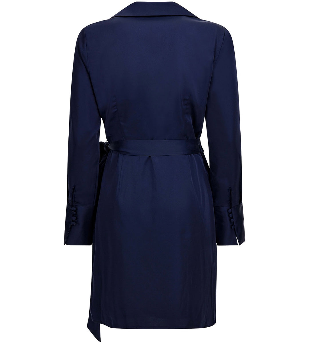 Guess Women's Long Sleeve Sateen Mini Wrap Dress Secret Blue Size XL