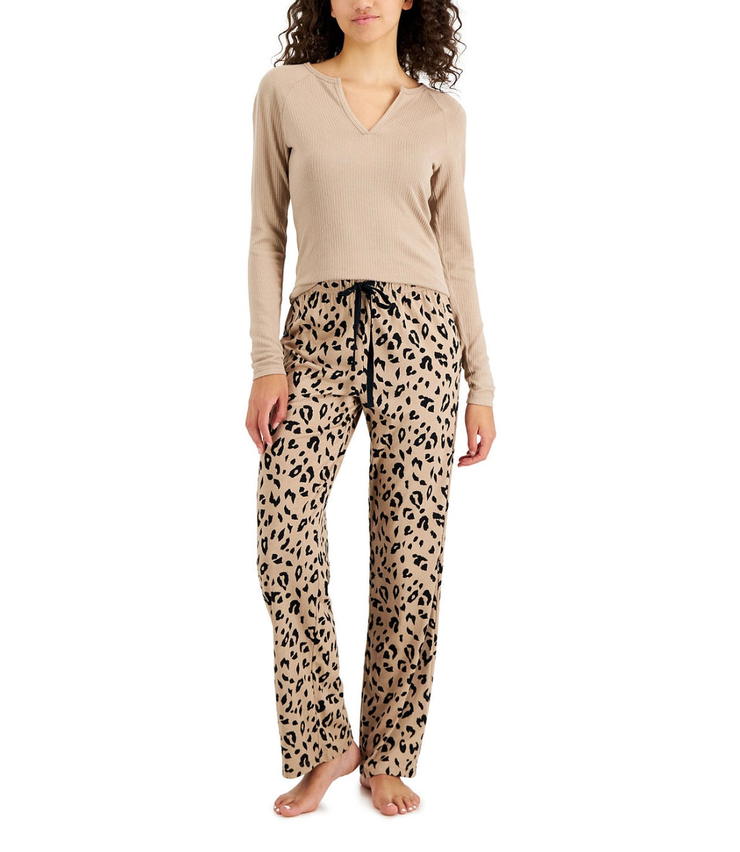 Jenni Women's Split-Neck Long Sleeve Pajama Top Toffee Candy Size XXL