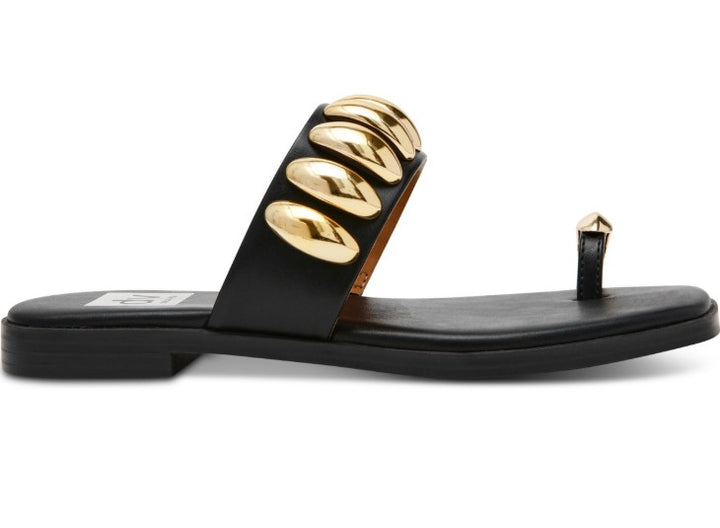 DV Dolce Vita Moon Embellished Gold Toe Ring Flat Sandals Black Size 5