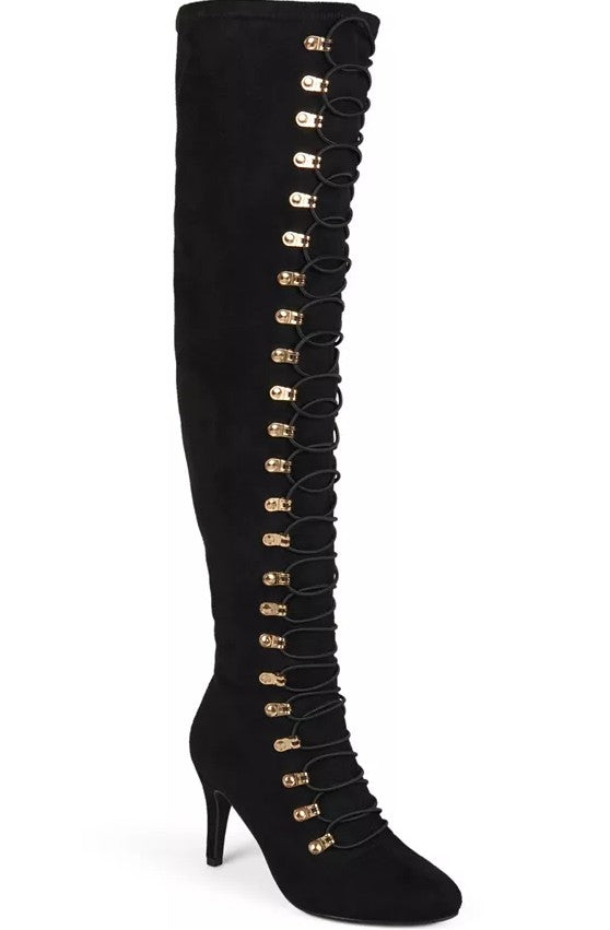 Journee Collection Women's Trill Wide Calf Lace Up Over The Knee Dress Boots