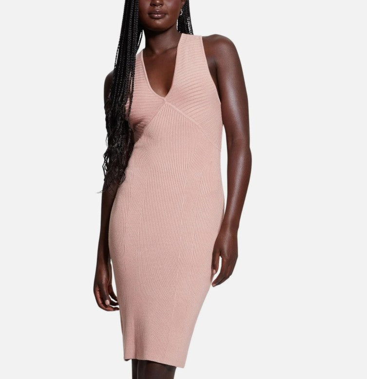 Guess Women's Carista Ribbed Midi Dress Satin Rose Size XL