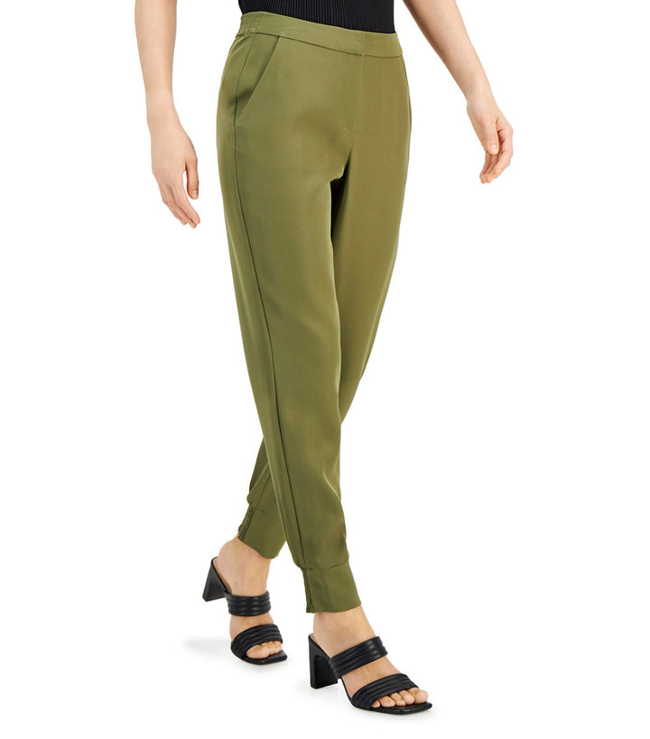 Alfani Women's Elastic Waist Zip Jogger Pants Burnt Olive Size XL
