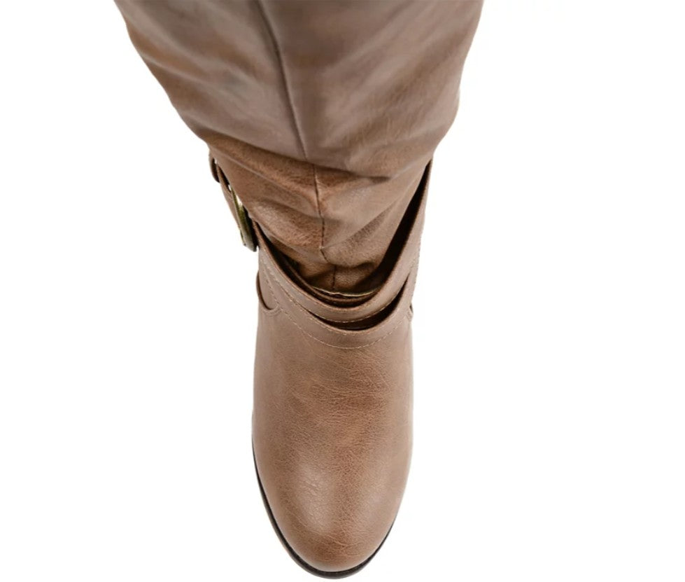 Journee Collection Women's Rouched Buckle Mid Shaft Block Heel Boots Size 8.5