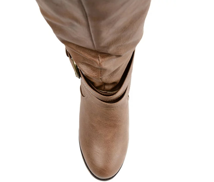 Journee Collection Women's Rouched Buckle Mid Shaft Block Heel Boots Size 8.5