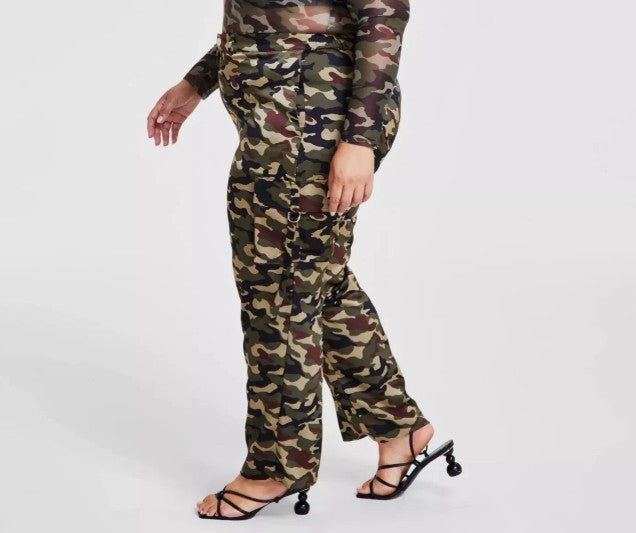 Nina Parker Women's Trendy Straight-Leg Cargo Pants Camo Plus Size 26W