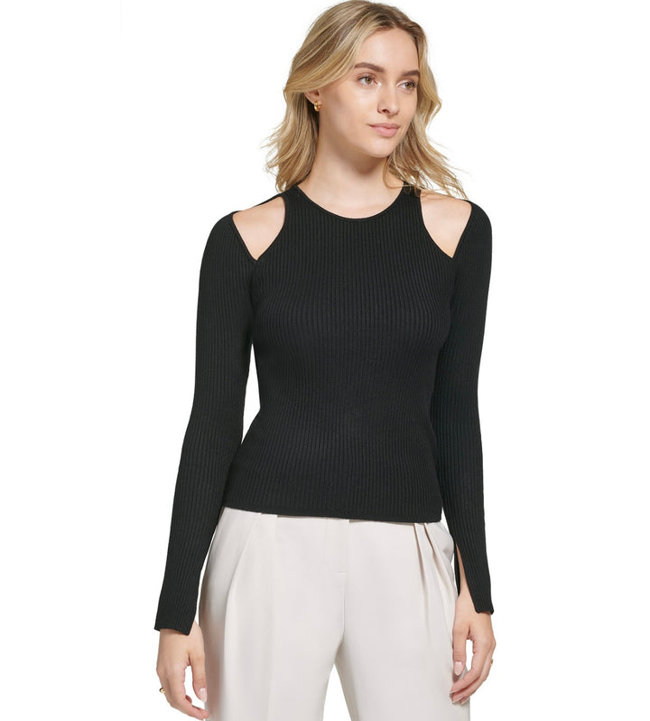 Calvin Klein Women's X-Fit Long Sleeve Cutout Sweater Black