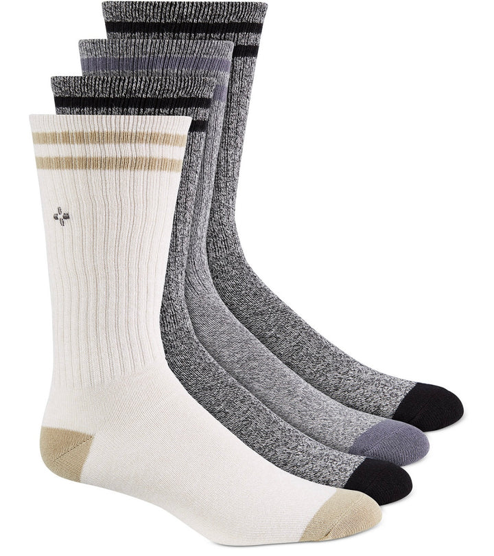 Sun + Stone Men's 4-Pk. Double Stripe Crew Socks Grey Size 10-13