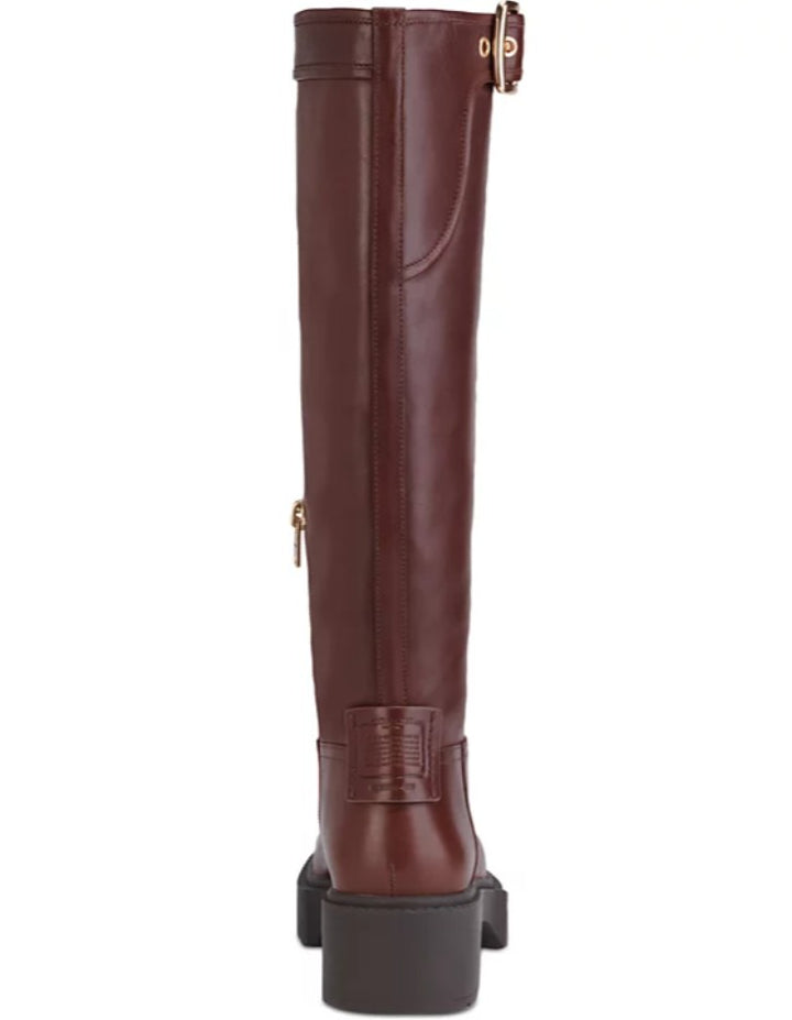 COACH Women's Lilli Buckled Strap Block Heel Riding Boots Brown Size 6