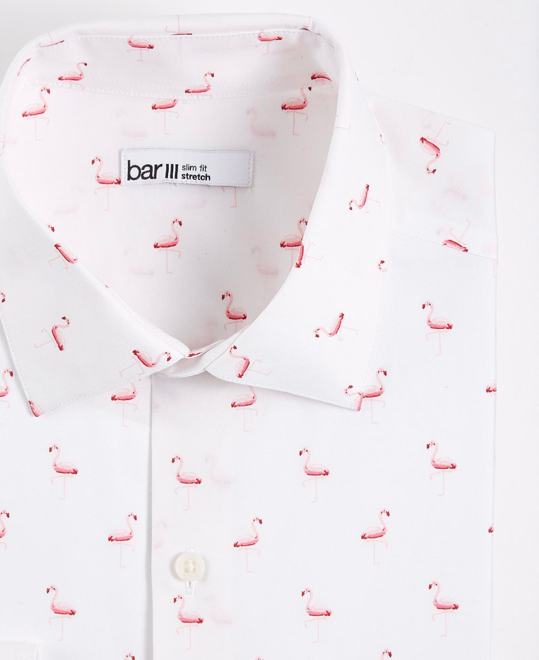 Bar III Men's Slim Fit Flamingo-Print Dress Shirt White Pink Size XL