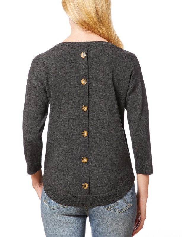 Melissa Paige Women's Boat-Neck Button-Back Sweater Charcoal Grey Size S