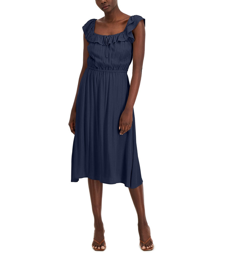 INC International Concepts Women's Square Neckline Metallic Dress Indigo Sea