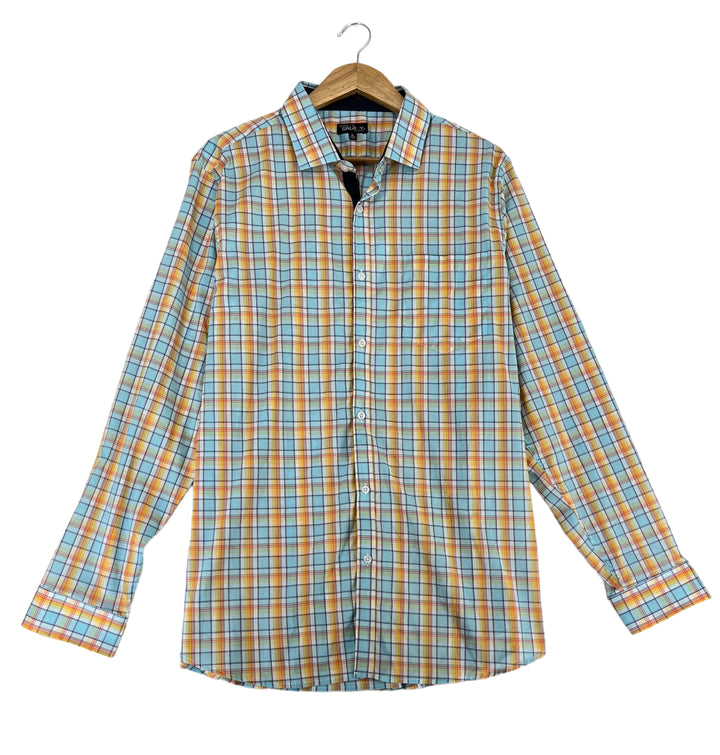 Galaxy by Harvic Men's Long Sleeve Slim Fit Shirt Plaid Yellow Size XL