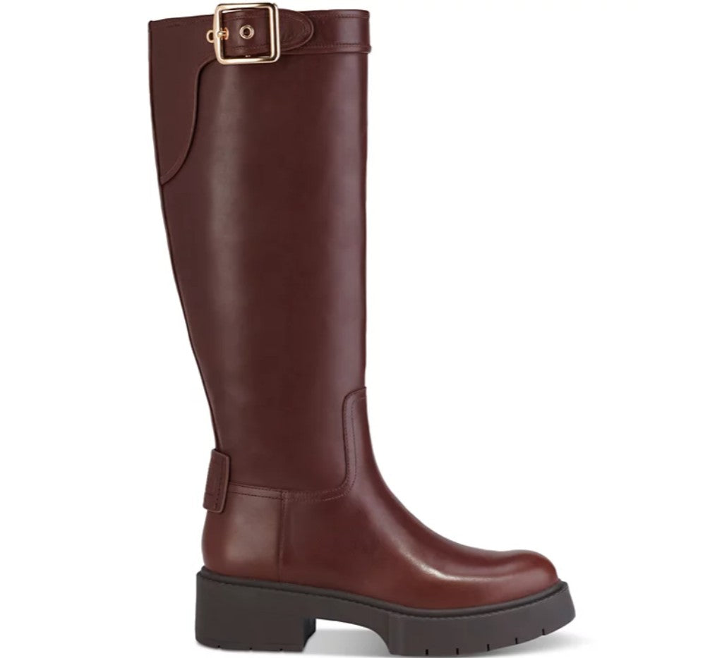 COACH Women's Lilli Buckled Strap Block Heel Riding Boots Brown Size 6