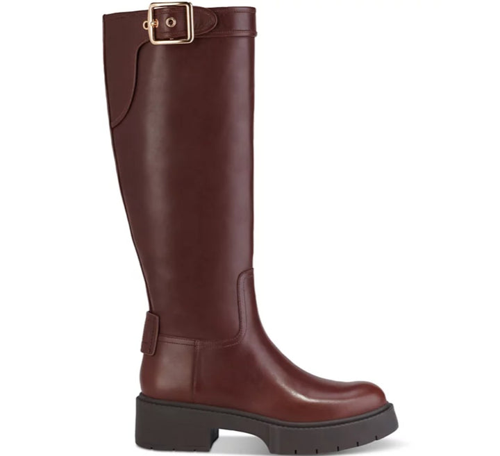 COACH Women's Lilli Buckled Strap Block Heel Riding Boots Brown Size 6