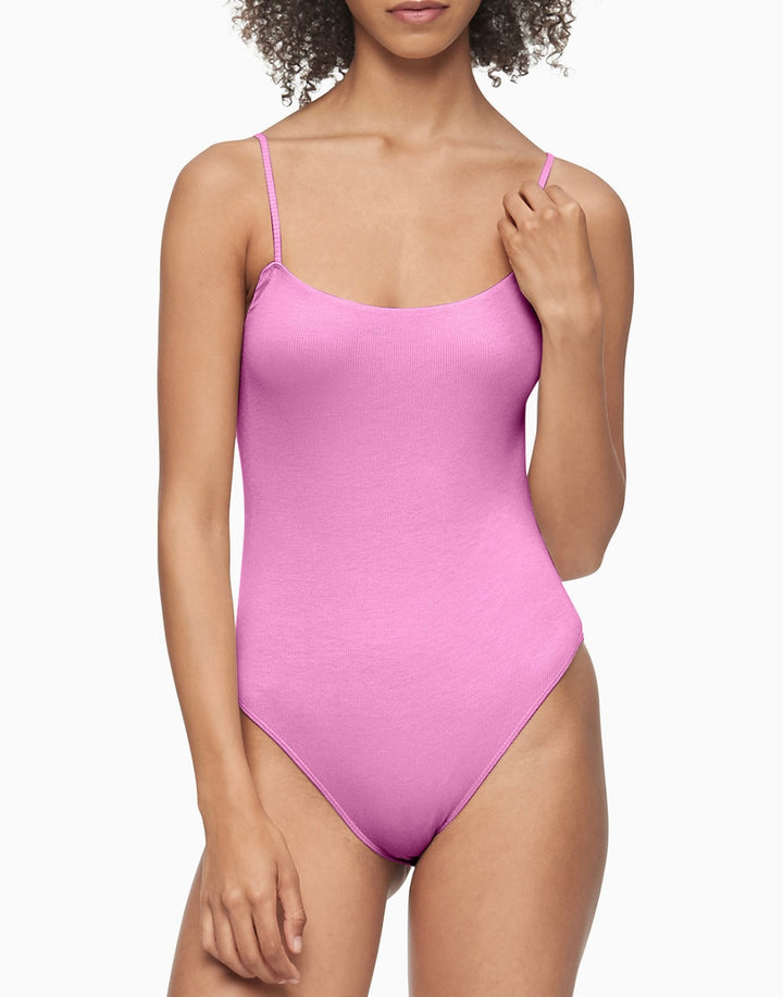 Calvin Klein Women's Pure Ribbed Lounge Bodysuit Lilac Rain Size XL