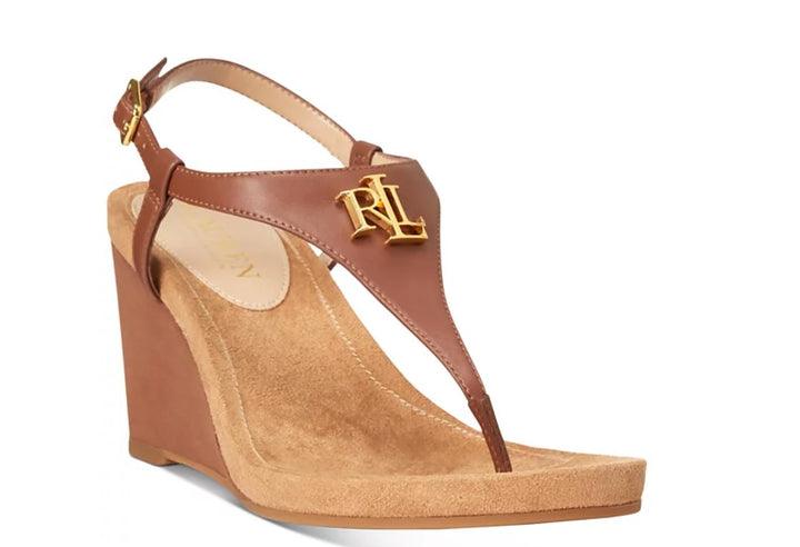 Lauren Ralph Lauren Women's Jeannie Wedge Sandals Tan Leather Size 10