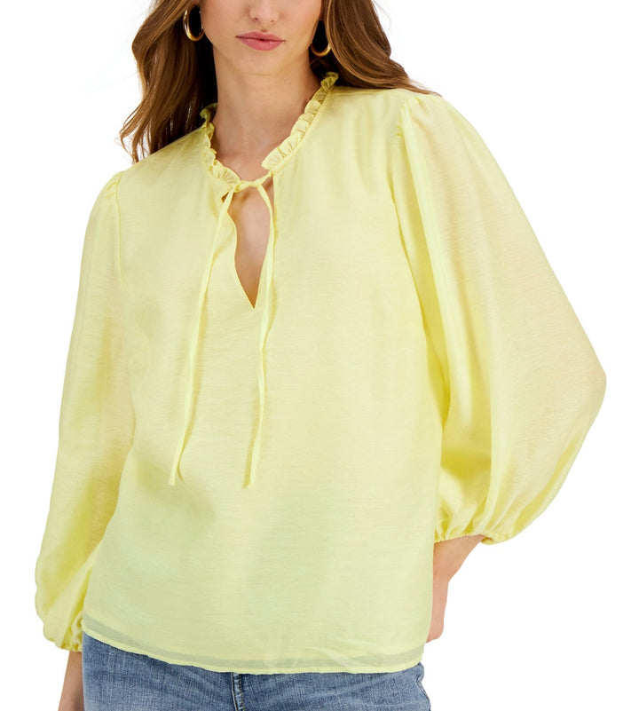 INC International Concepts Women's Volume Sleeve Top Yellow Pear Size S
