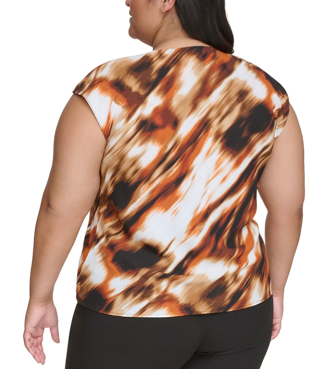 Calvin Klein Women's Printed Sleeveless Cowlneck Top Terra Multi Plus Size 2X