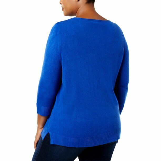 Karen Scott Women's Plus Pointelle Heathered Pullover Sweater 3/4 Sleeve Size 0X