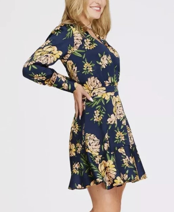 Jessica Simpson Women's Davina Floral Mini Fit & Flare Dress Navy Blazer Size M