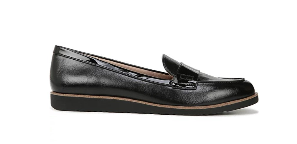 LifeStride Women's Zee Slip On Penny Loafers Shoes Black Faux Leather Size 7 1/2