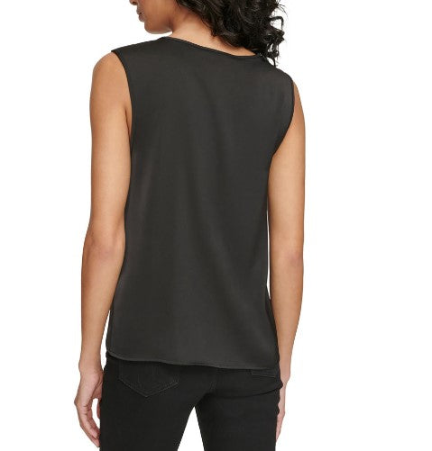 Calvin Klein Women's Twisted-Neck Satin Shift Top Black Size M