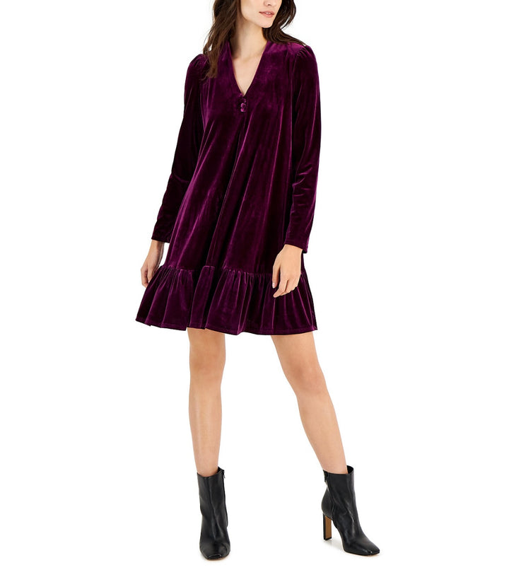 Taylor Women's Long Sleeve Causal Warm Shift Dress Velvet Purple Size 14