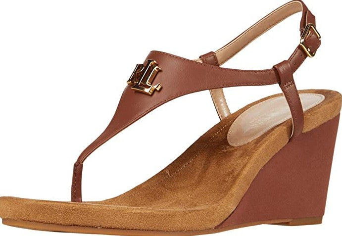 Lauren Ralph Lauren Women's Jeannie Wedge Sandals Tan Leather Size 10