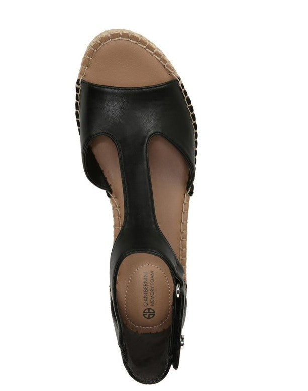 Giani Bernini Women's Caylaa Faux Leather Ankle Strap Wedge Sandals Black Size 6