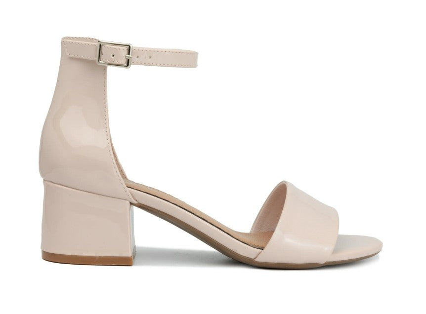Sugar Women's Noelle Low Block Heel Sandals Nude Patent Size 6M