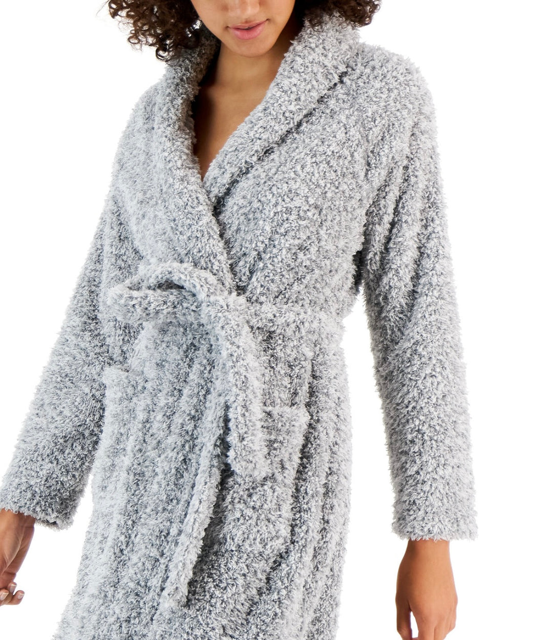 Charter Club Women's Short Shaggy Fleece Robe Greystone Size XS/S