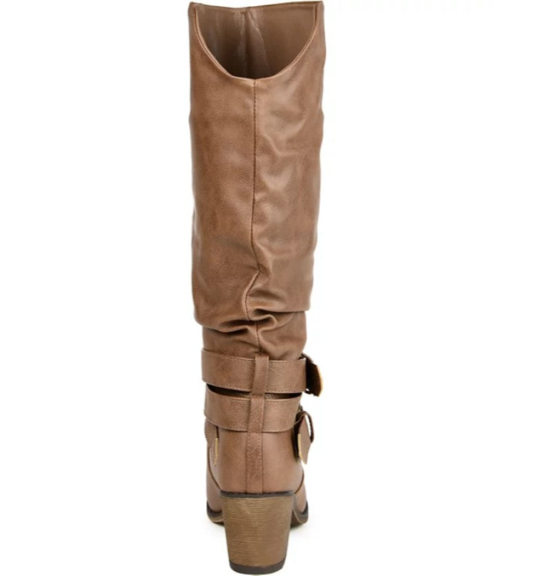 Journee Collection Women's Rouched Buckle Mid Shaft Block Heel Boots Size 8.5