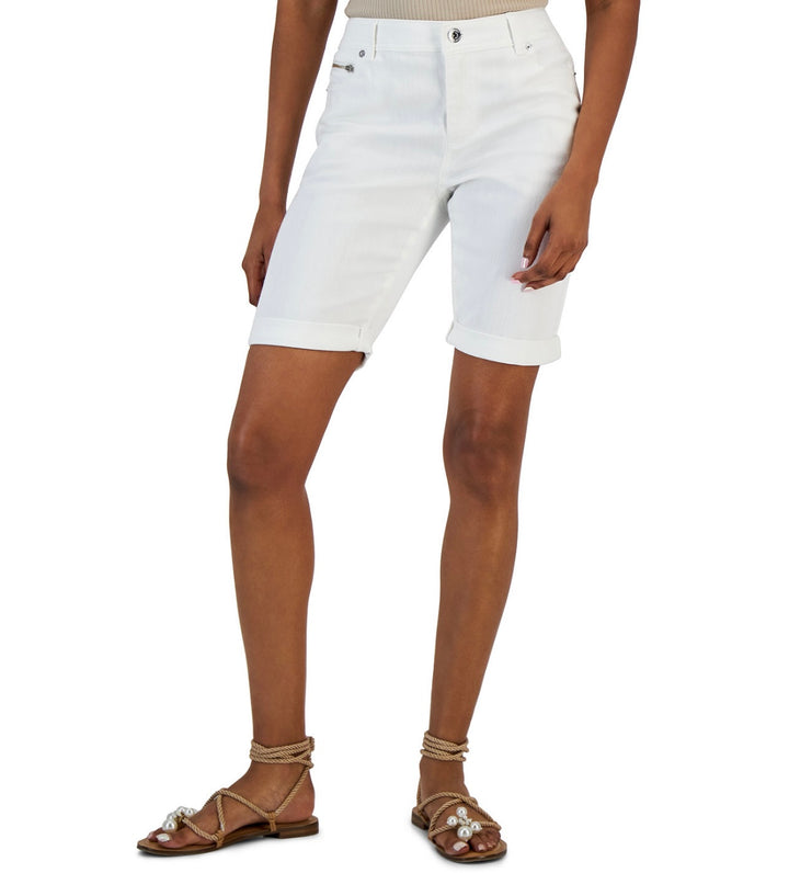 INC International Concepts Women's High Rise Denim Bermuda Shorts White