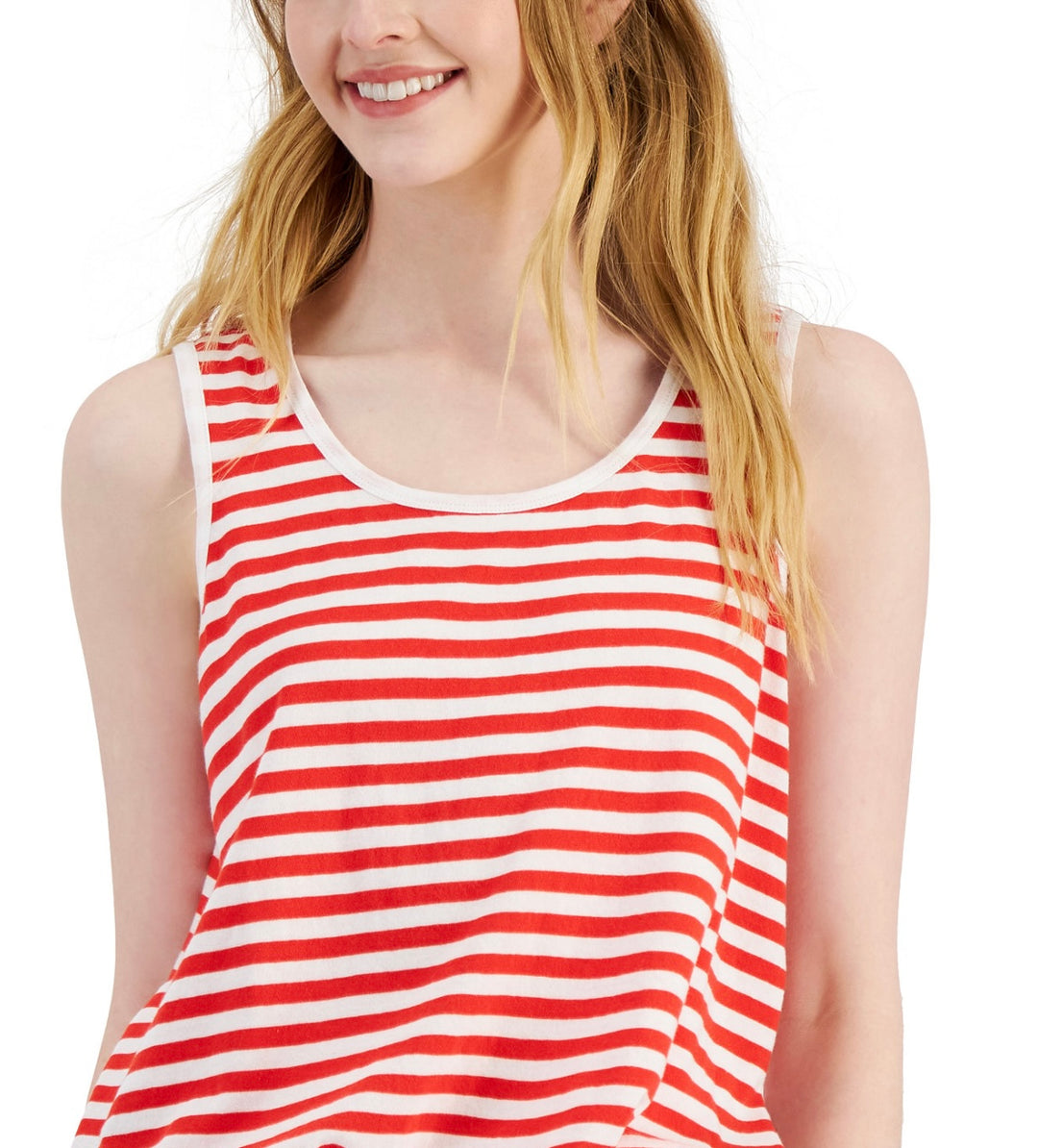Style & Co. Women's Petite Striped Cotton Tank Red Stripe Size PL