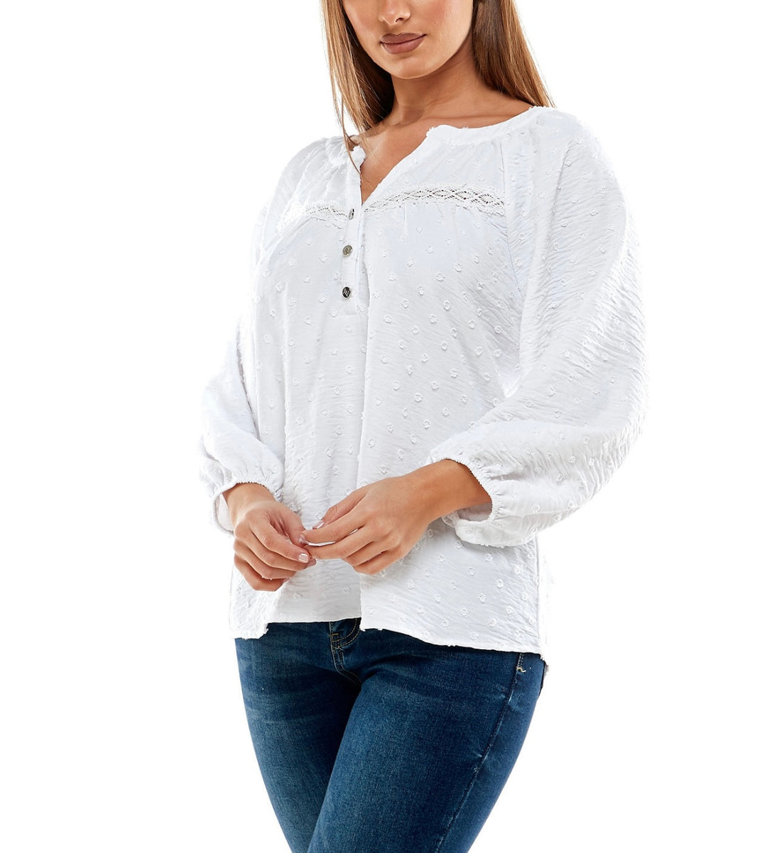 Adrienne Vittadini Women's V-Neck 3/4 Raglan Sleeve Blouse Bright White Size L