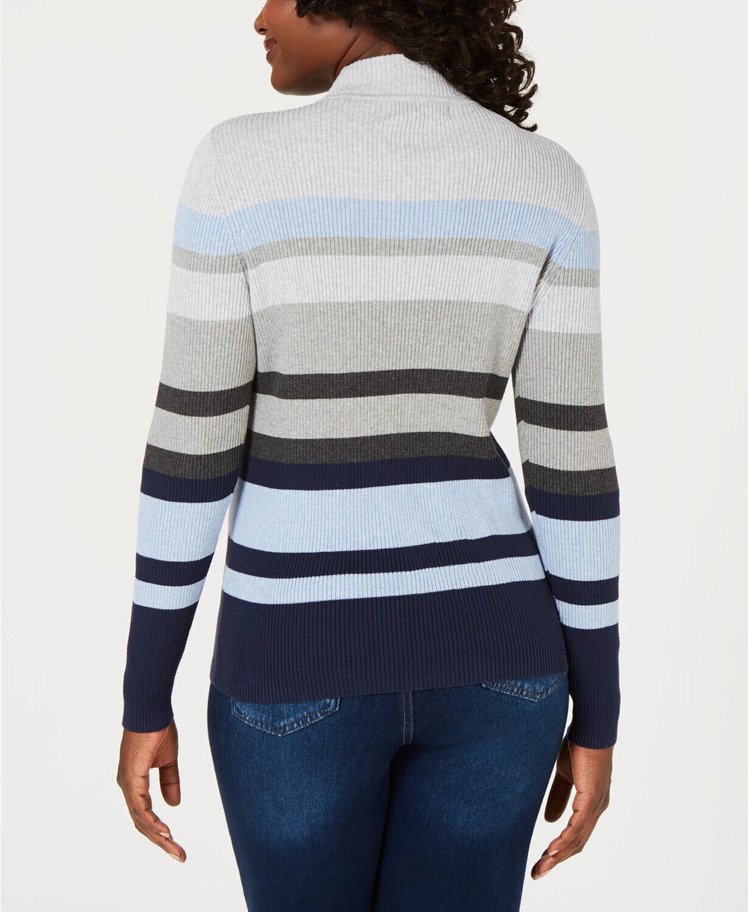 Karen Scott Women's Cotton Striped Mock-Turtleneck Sweater Blue Combo Size XXL