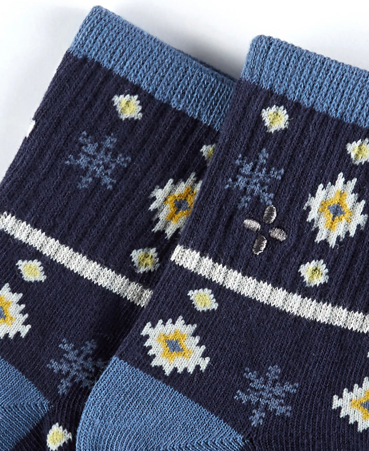 Sun + Stone Men's Snowflake Half-Calf Socks Blue Snowflake Size 10-13