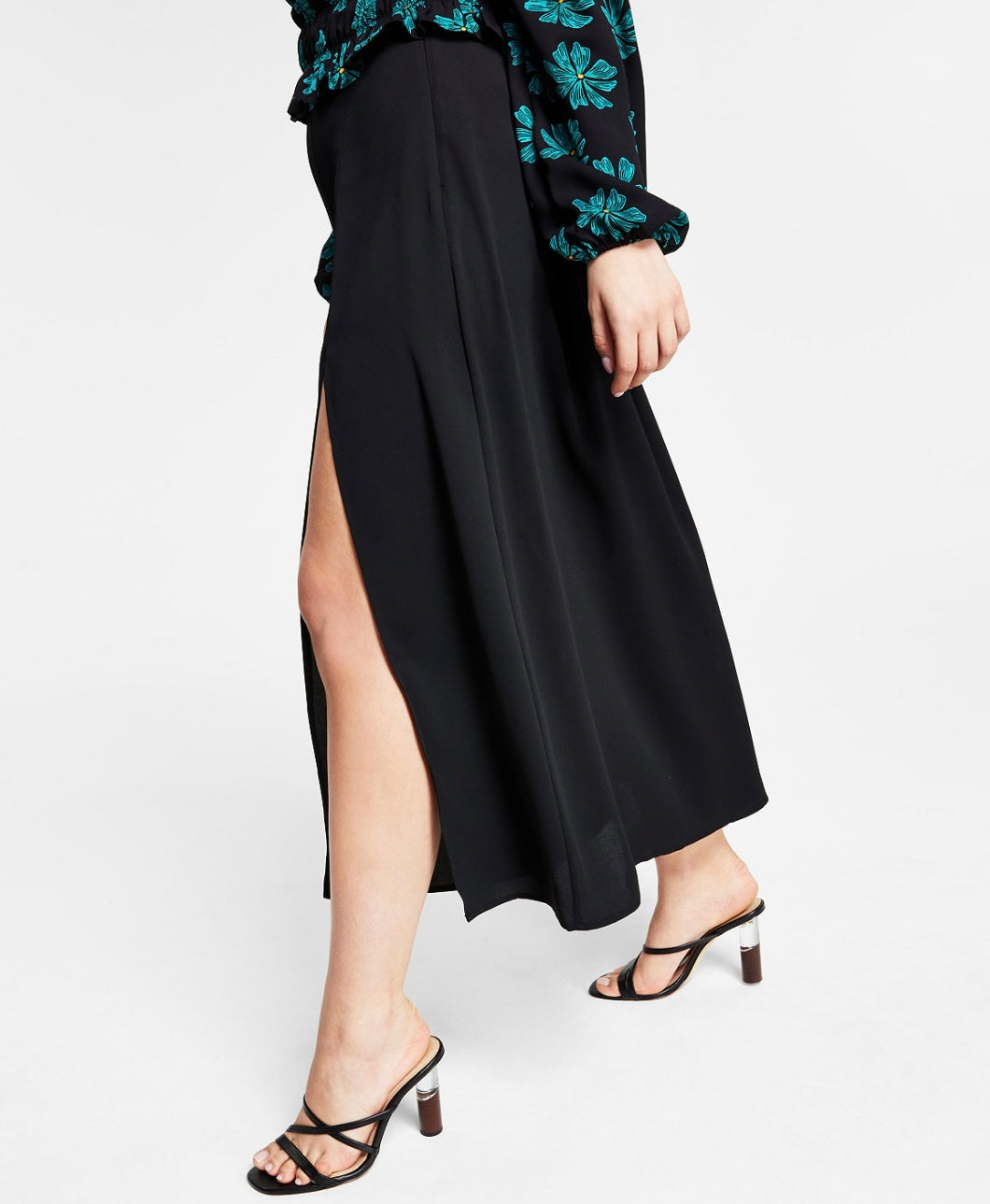 Bar III Women's Zipper Closure Slit Midi Skirt Deep Black Size 10