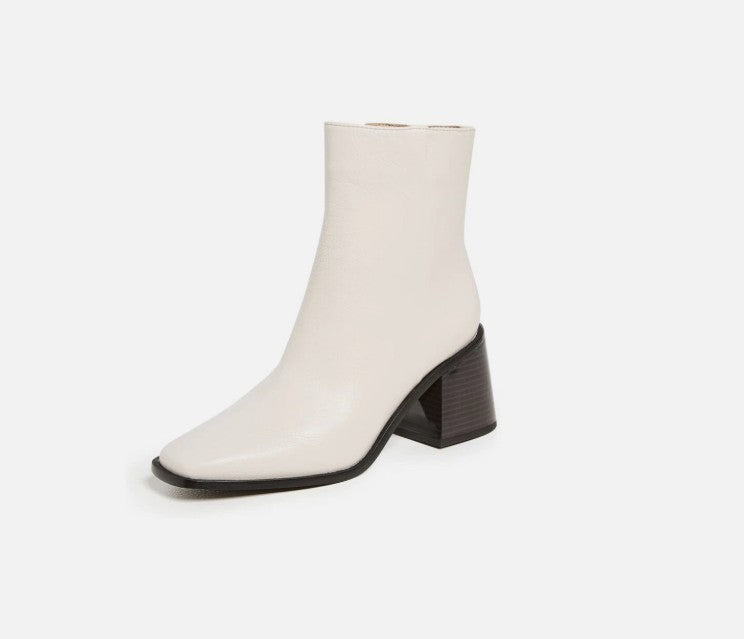 Sam Edelman Women's Winnie Block-Heel Booties Ivory Leather Size 7