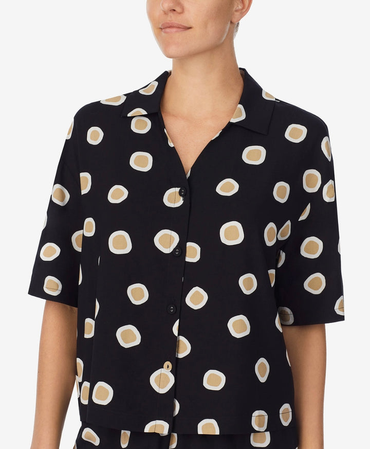 Refinery 29 Women's Short Sleeve Pajama Top Black Tan Dot Size M