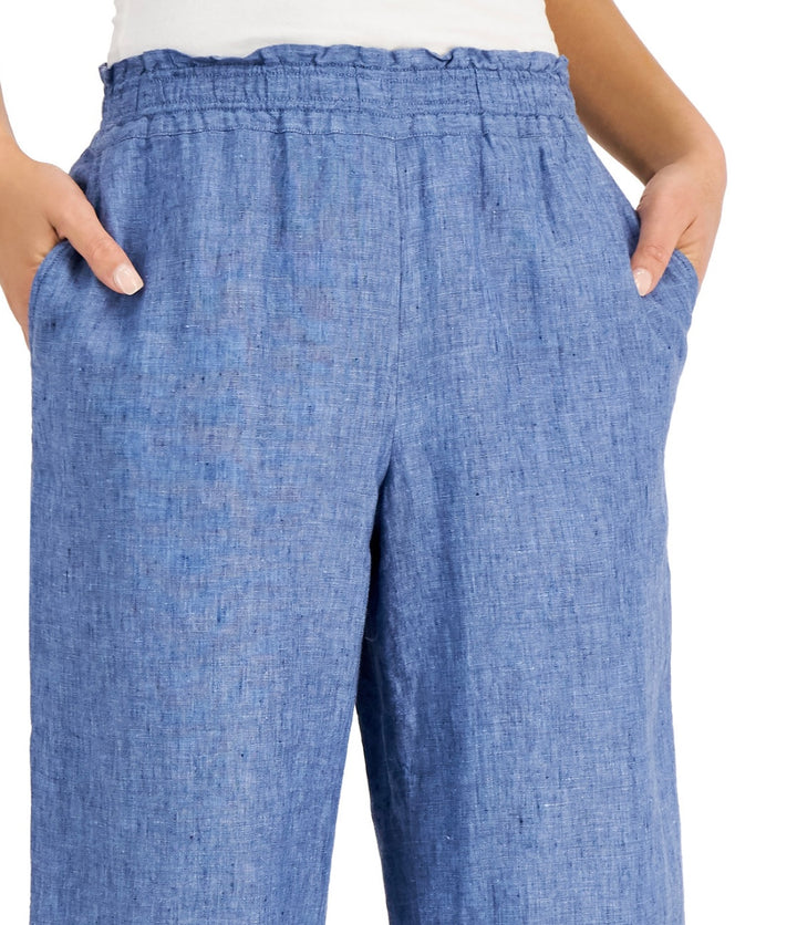 Charter Club Women's Linen Cropped Pull-On Pants Blue Ocean Size M