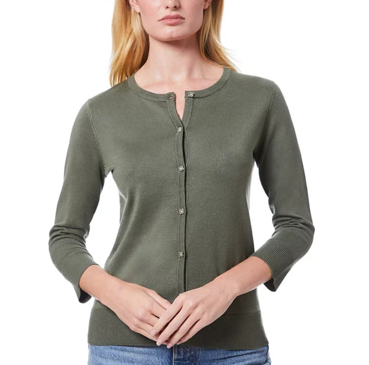 Melissa Paige Women's Novelty Button-Front Cardigan Sweater Olive Size XL