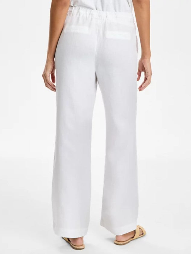 Charter Club Women's 100% Linen Drawstring Pants Bright White Petite Size PL