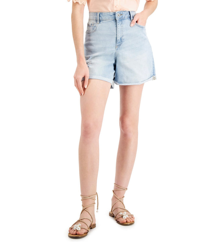 INC International Concepts Women's High-Rise Raw Hem Denim Shorts Light Indigo