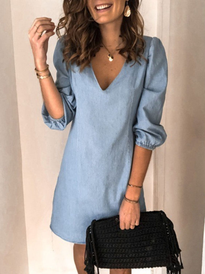 Full Size V-Neck Half Sleeve Dress