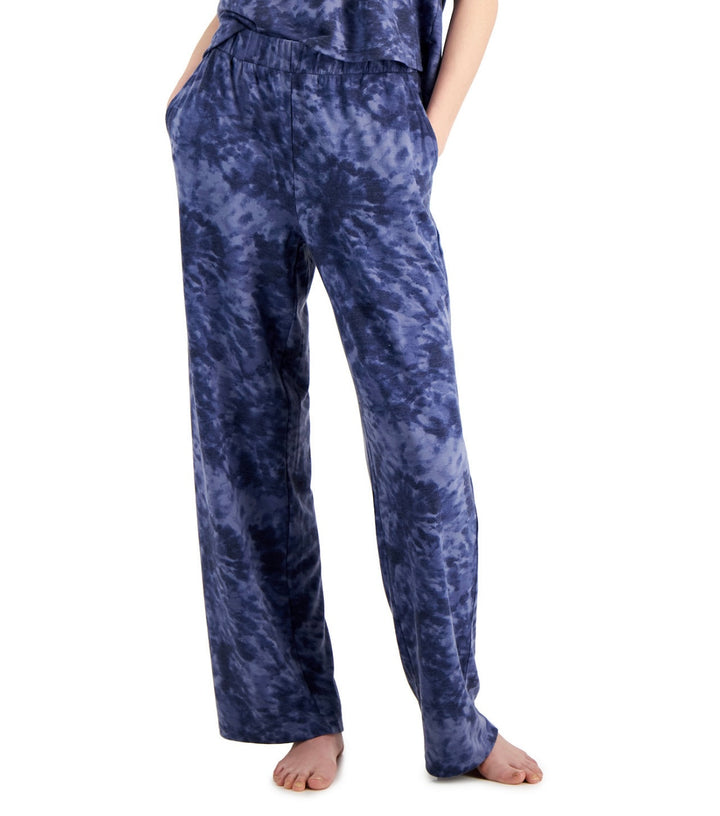 Jenni Women's High-Rise Wide-Leg Pajama Pants Navy Swirl Tie Dye Size L