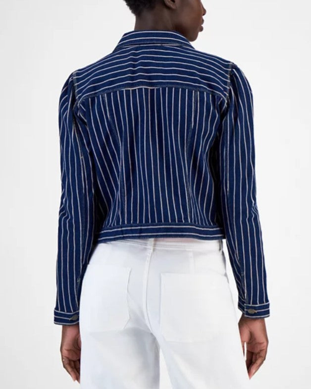 Nautica Jeans Women's Striped Denim Puff-Shoulder Jacket Indigo Size M