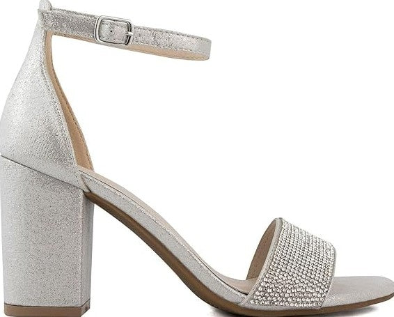 Sugar Women's Machelene Dress Heel Sandals Silver Rhinestone Size 7 1/2 M