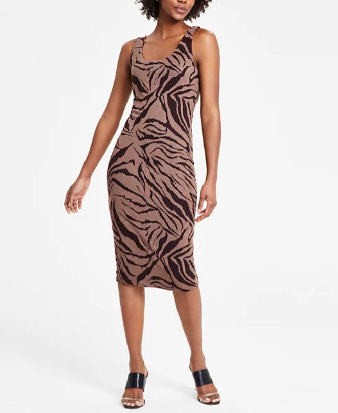 Bar III Women's Animal-Print Scoop-Neck Jersey Dress Chelsea Zebra Size XS